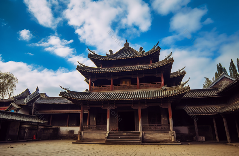 蓝天白云丽江沙溪古镇寺登街古戏台全景实拍摄影图,高清,摄影图,摄影图片,图片大全,摄影图免费下载
